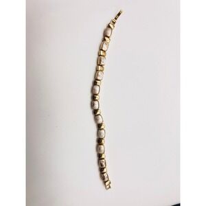 Vintage Gold Tone Textured Rectangular Link Bracelet 7.5 Inch Fold Over Clasp